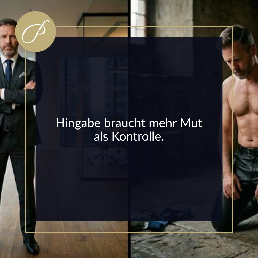 männliche Unterwerfung – Zitat-Pin: Hingabe braucht mehr Mut als Kontrolle. – Lady Penelope